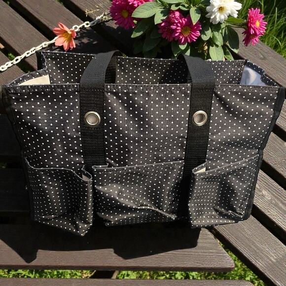 Thirty One Zip Top Organizing Utility Tote Small 15" Ditty Dot Polka Dot 31 ZOUT - Picture 1 of 16